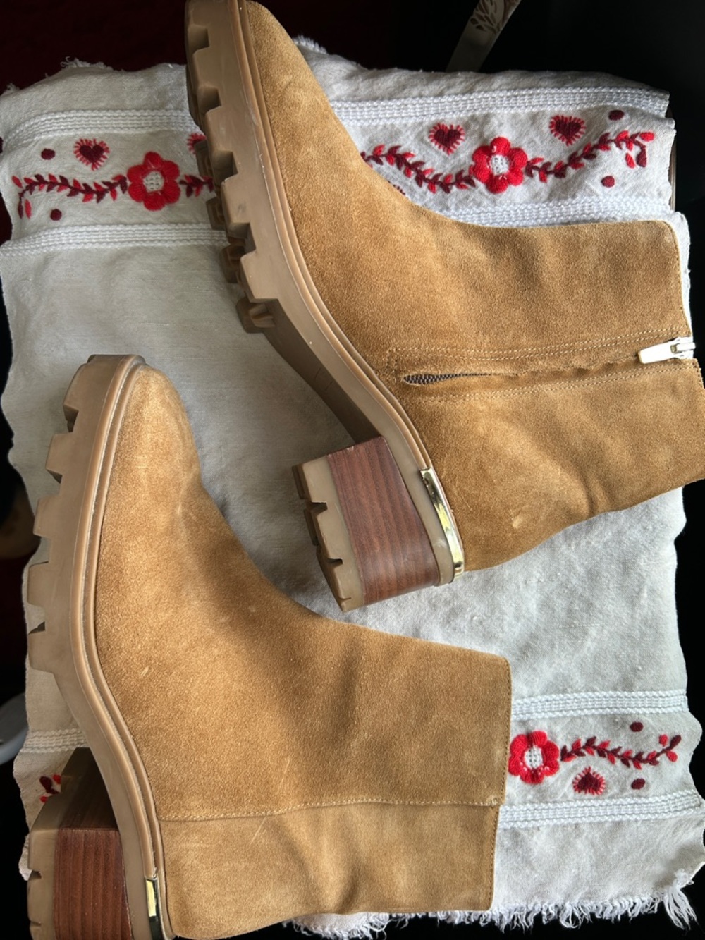 Nine West Beige Suede Ankle Booties